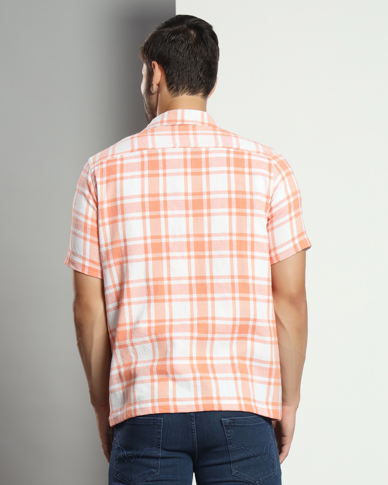 Chimpaaanzee Men Orange & White Regular Fit Shirt