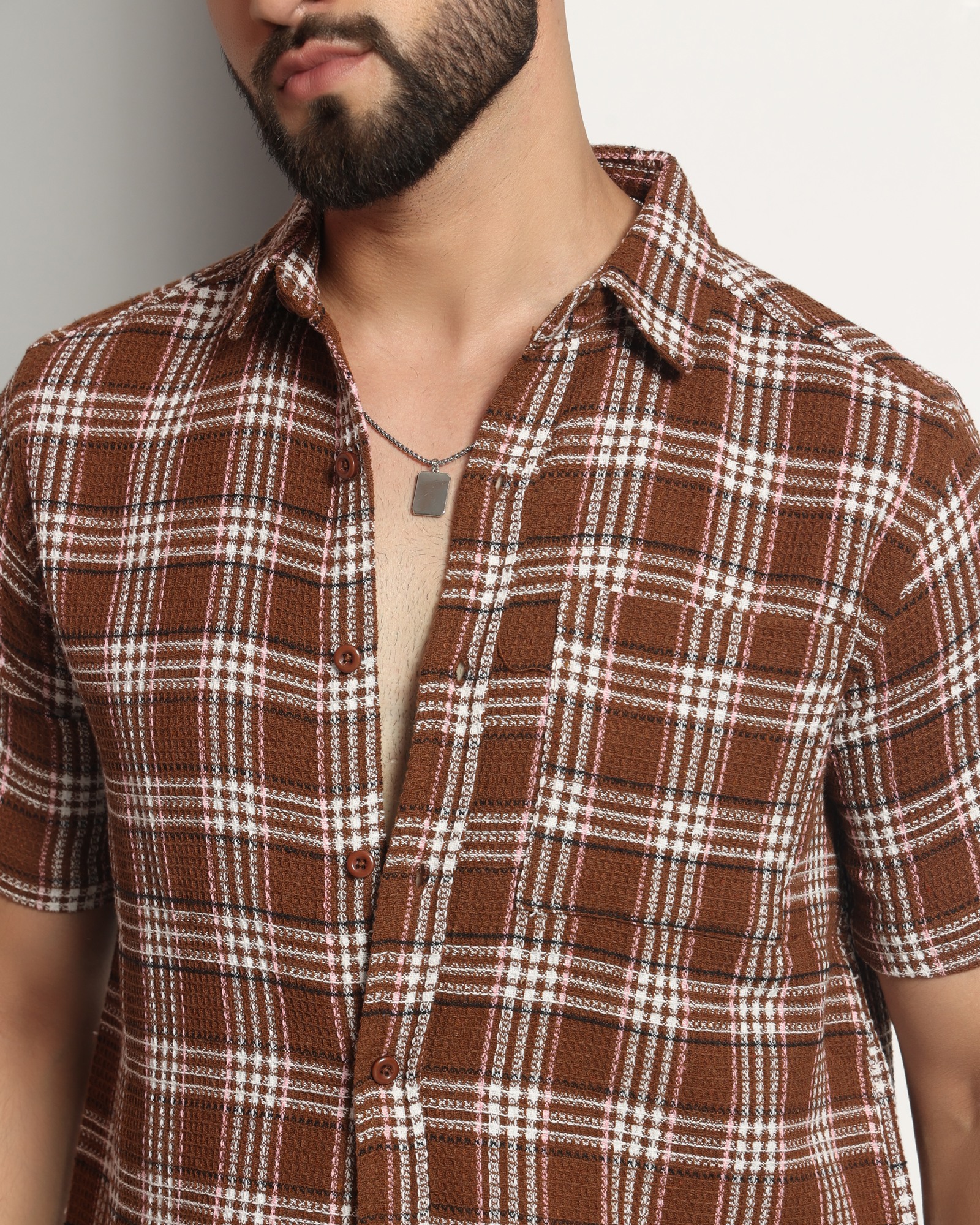 Chimpaaanzee Men Brown & White Regular Fit Shirt