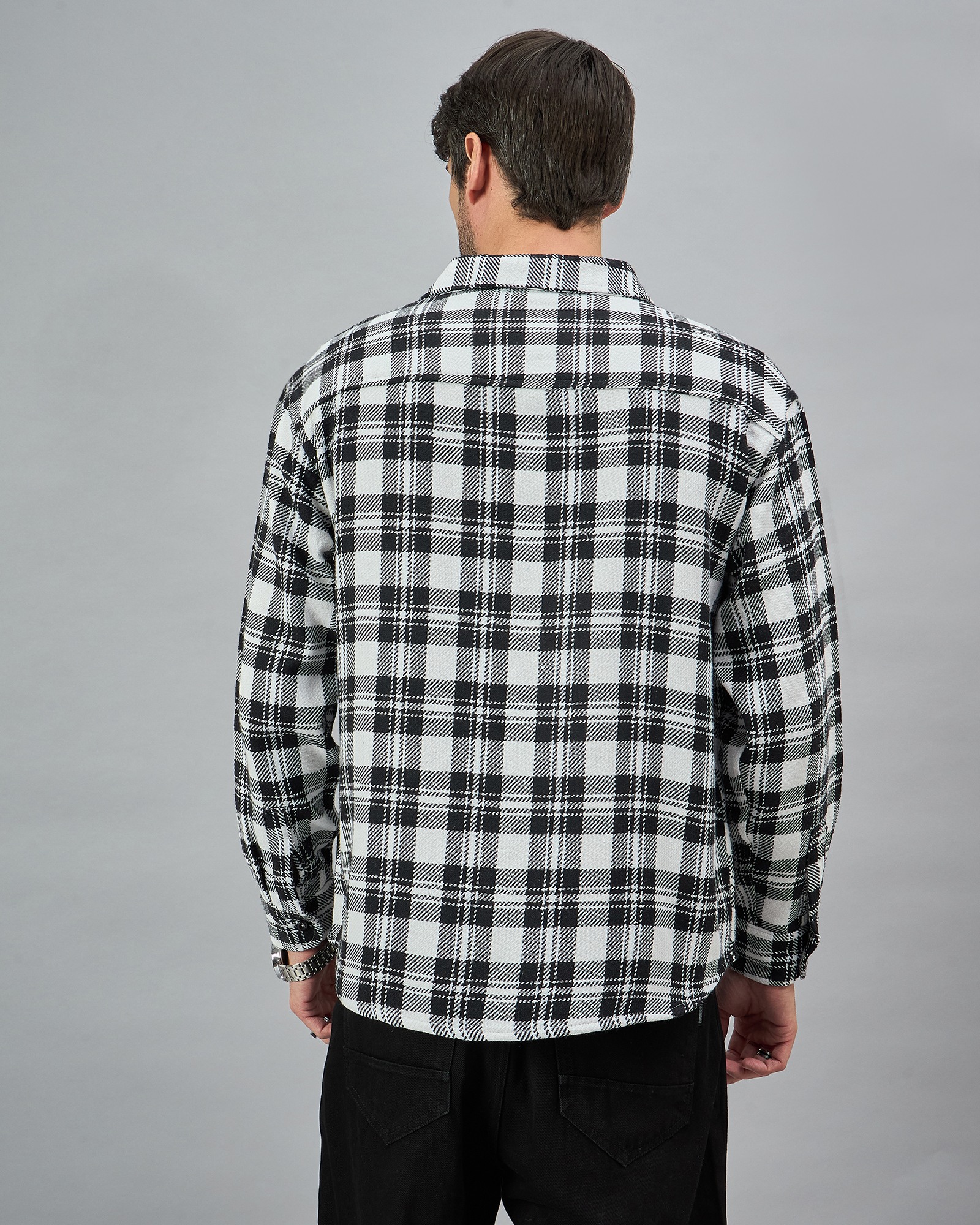 Chimpaaanzee Men White & Black Oversized Fit Shirt