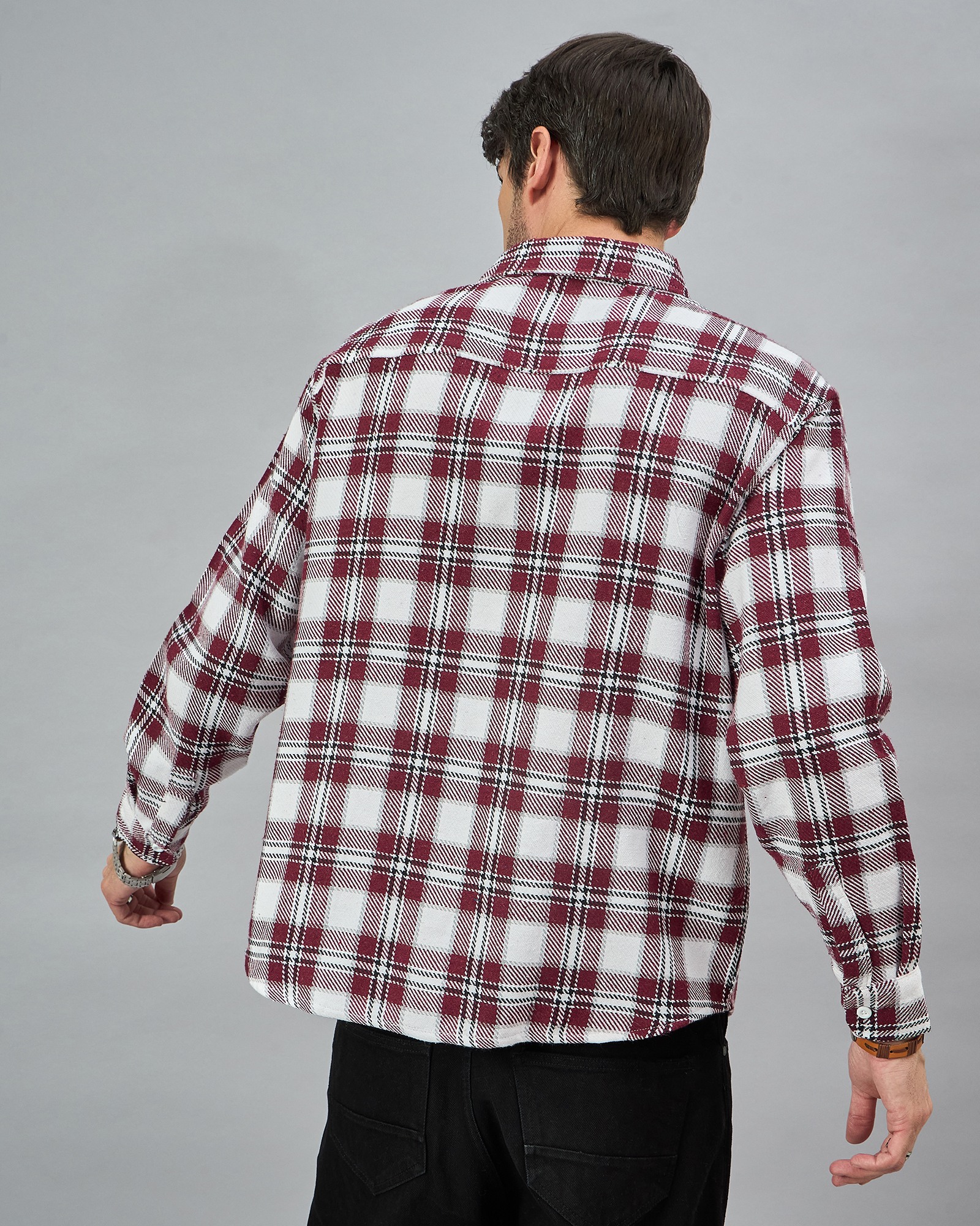 Chimpaaanzee Men Maroon & White Oversized Fit Shirt