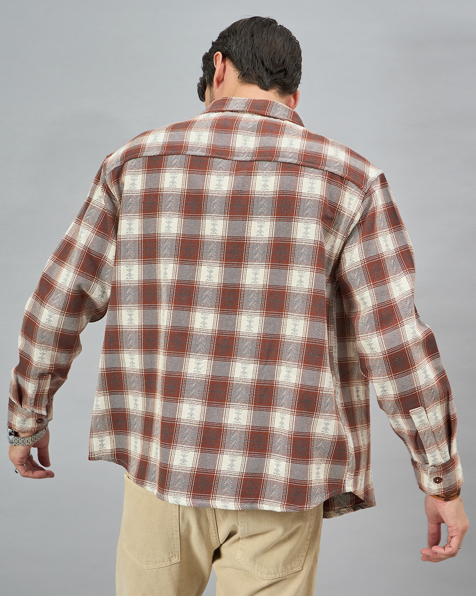 Chimpaaanzee Men Brown & Beige Oversized Fit Shirt