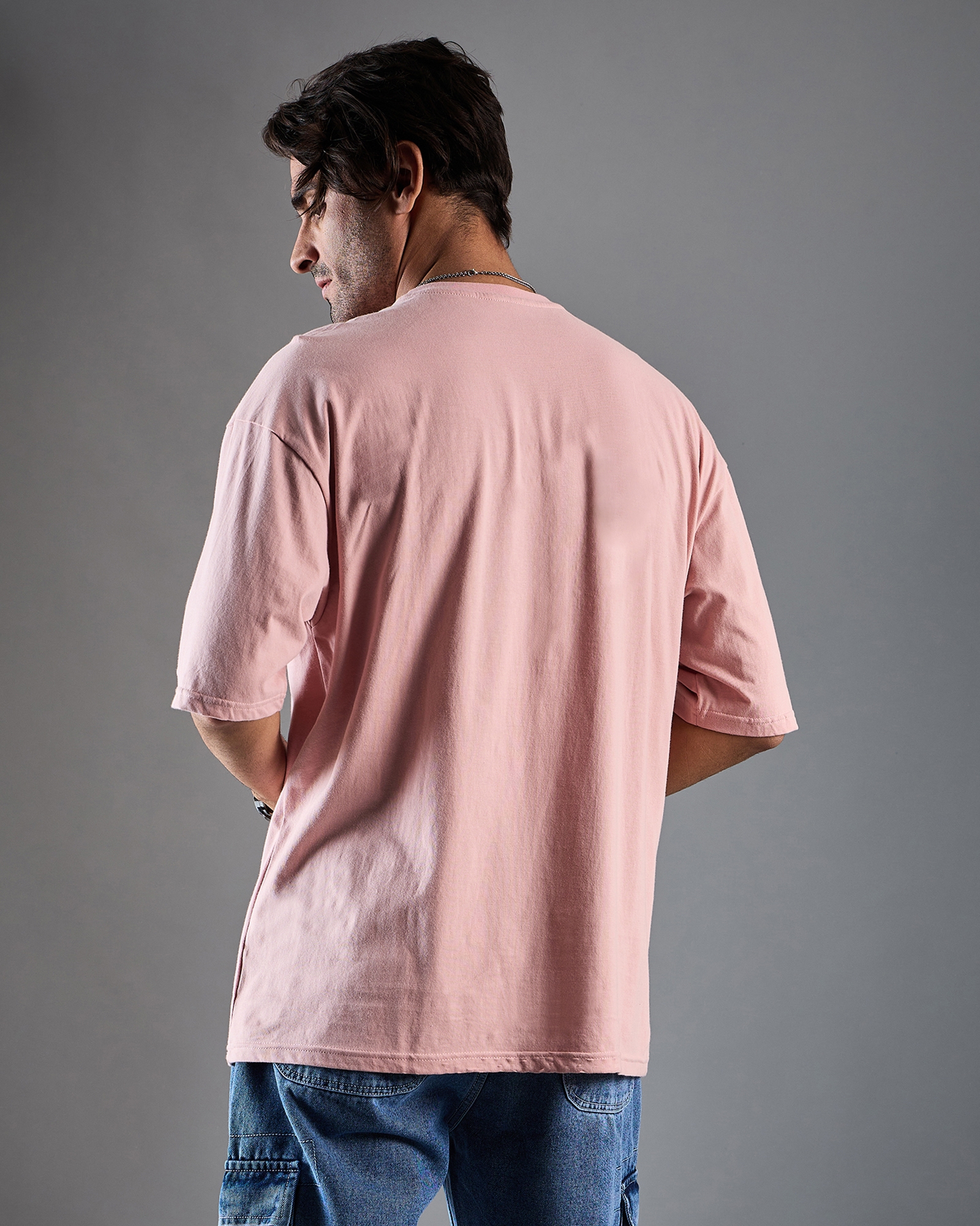 Chimpaaanzee Men Cotton Light Pink Solid Oversized T-shirt