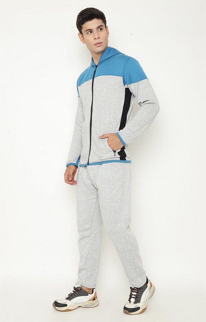 Men's Blue Solid Fleece Tracksuits