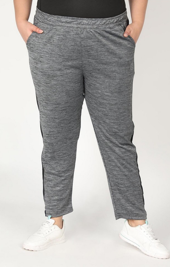 CHKOKKO | Women's  Grey Solid Polyester Trackpants
