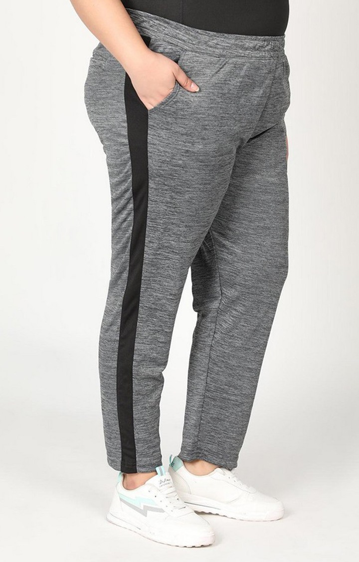 Women's  Grey Solid Polyester Trackpants