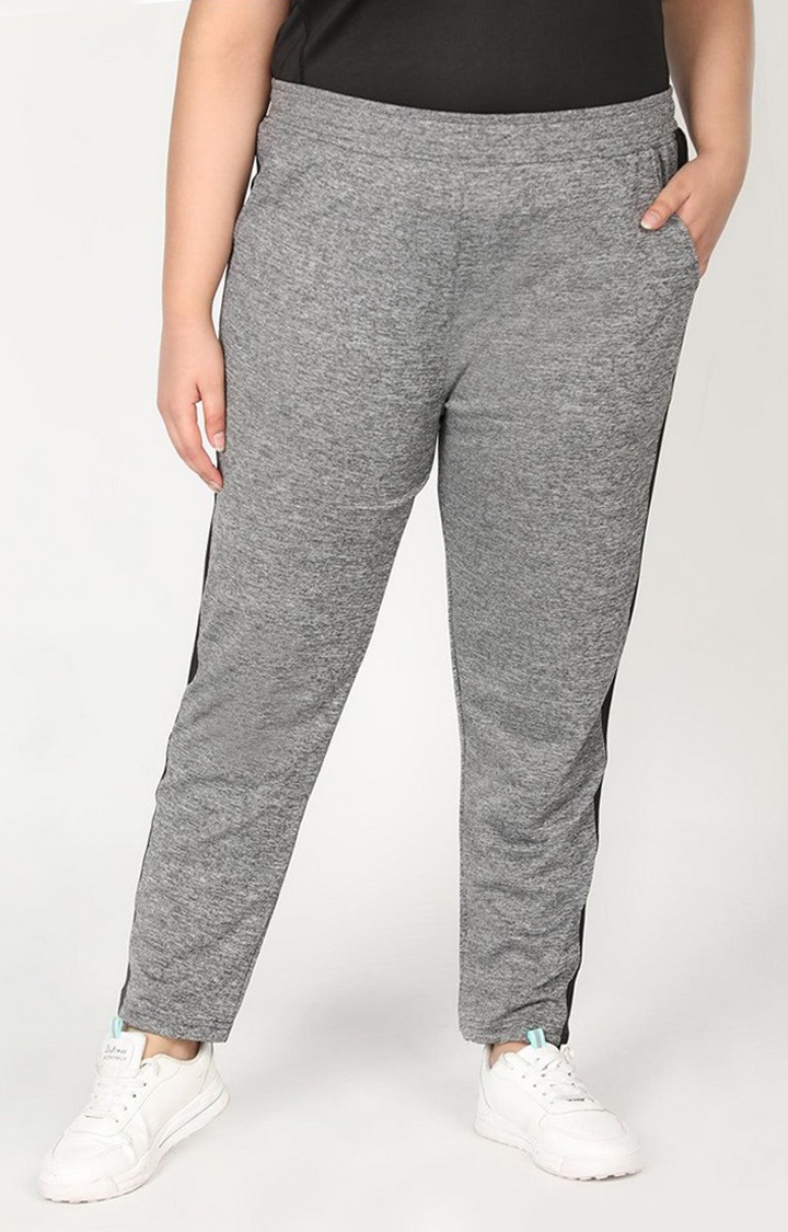 Women's  Grey Solid Polyester Trackpants