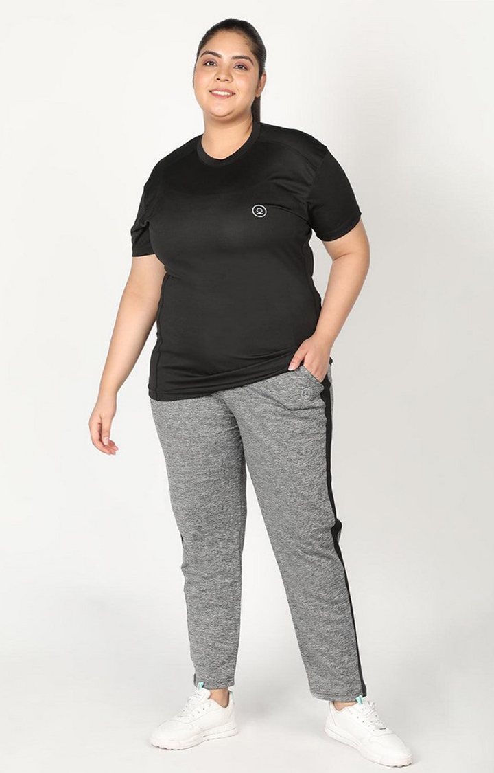 Women's  Grey Solid Polyester Trackpants