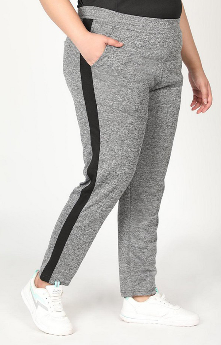 Women's  Grey Solid Polyester Trackpants