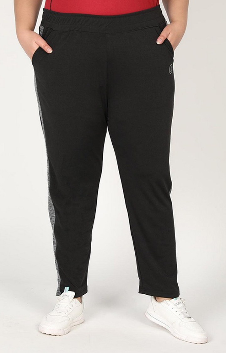 Women's  Black Solid Polyester Trackpants