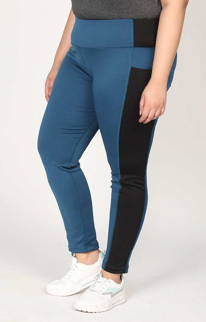 Women's  Blue Solid Polyester Tights