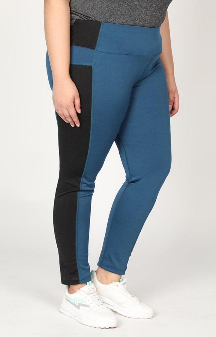 Women's  Blue Solid Polyester Tights