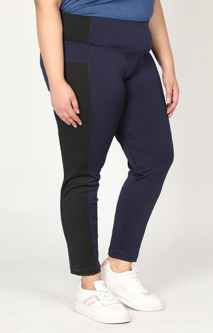 Women's  Blue Solid Polyester Tights