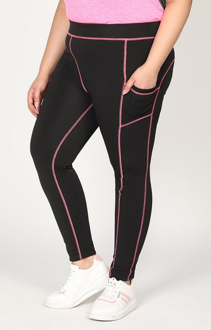 Women's  Black Solid Polyester Tights