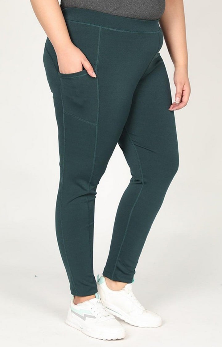 Women's  Green Solid Polyester Tights