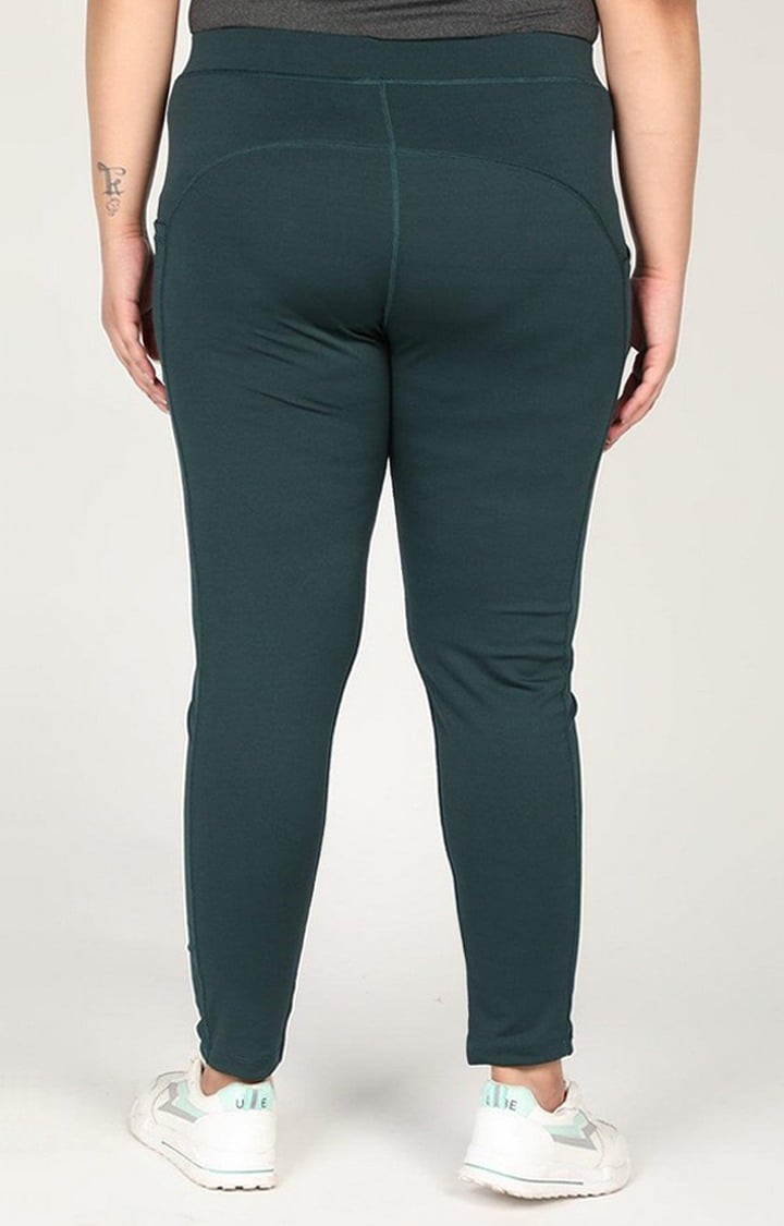 Women's  Green Solid Polyester Tights