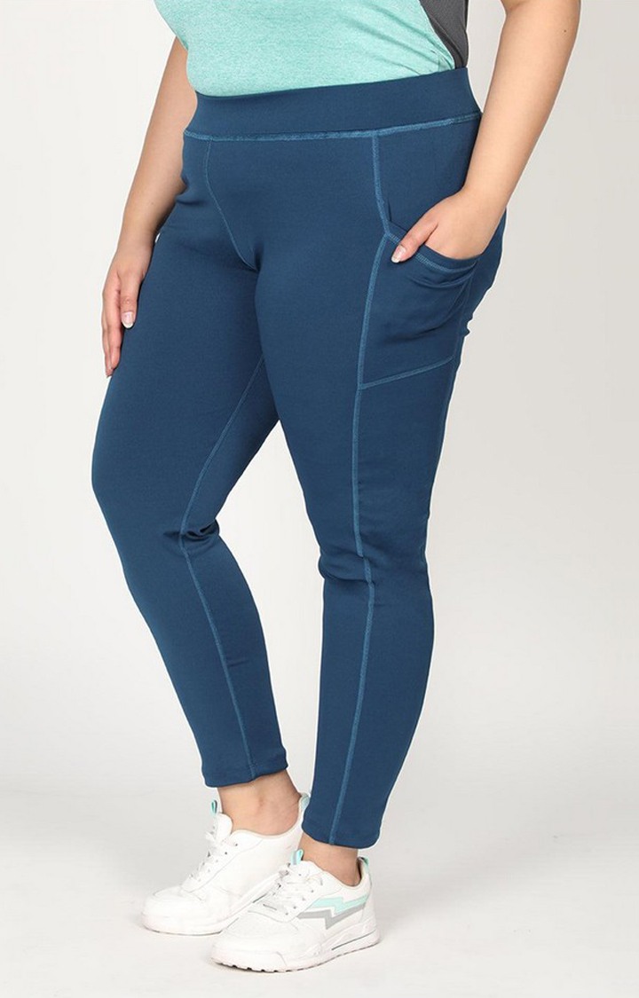 Women's  Blue Solid Polyester Tights