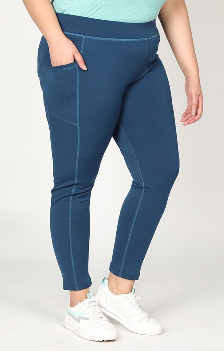 Women's  Blue Solid Polyester Tights