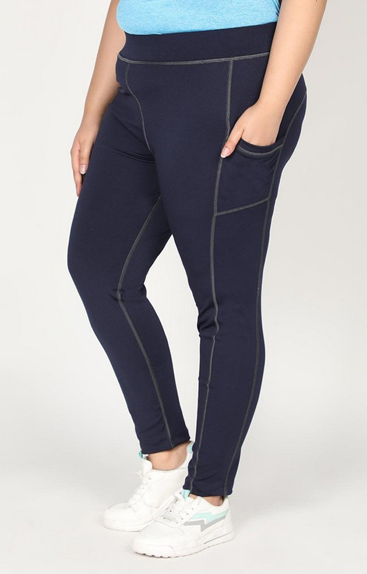 Women's  Blue Solid Polyester Tights