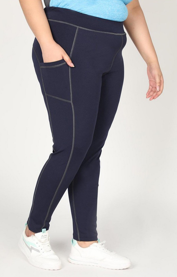 Women's  Blue Solid Polyester Tights