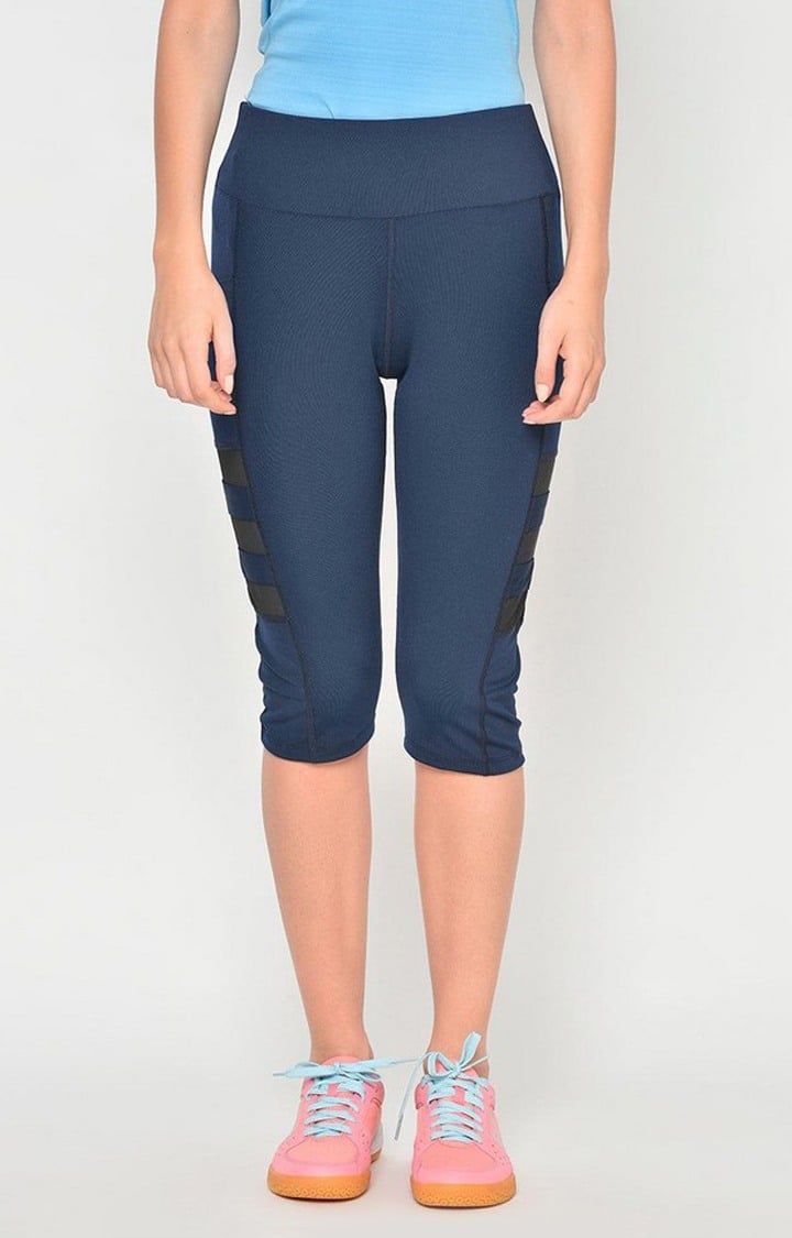Women's  Blue Solid Polyester Yoga Pants