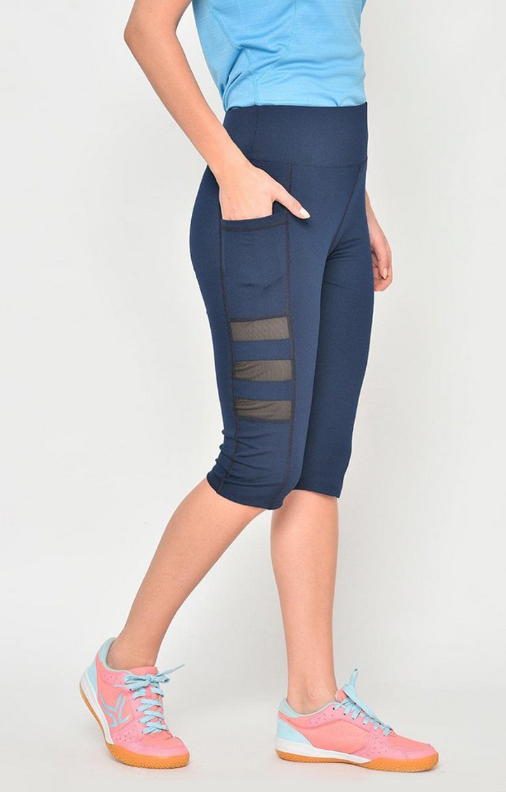 Women's  Blue Solid Polyester Yoga Pants