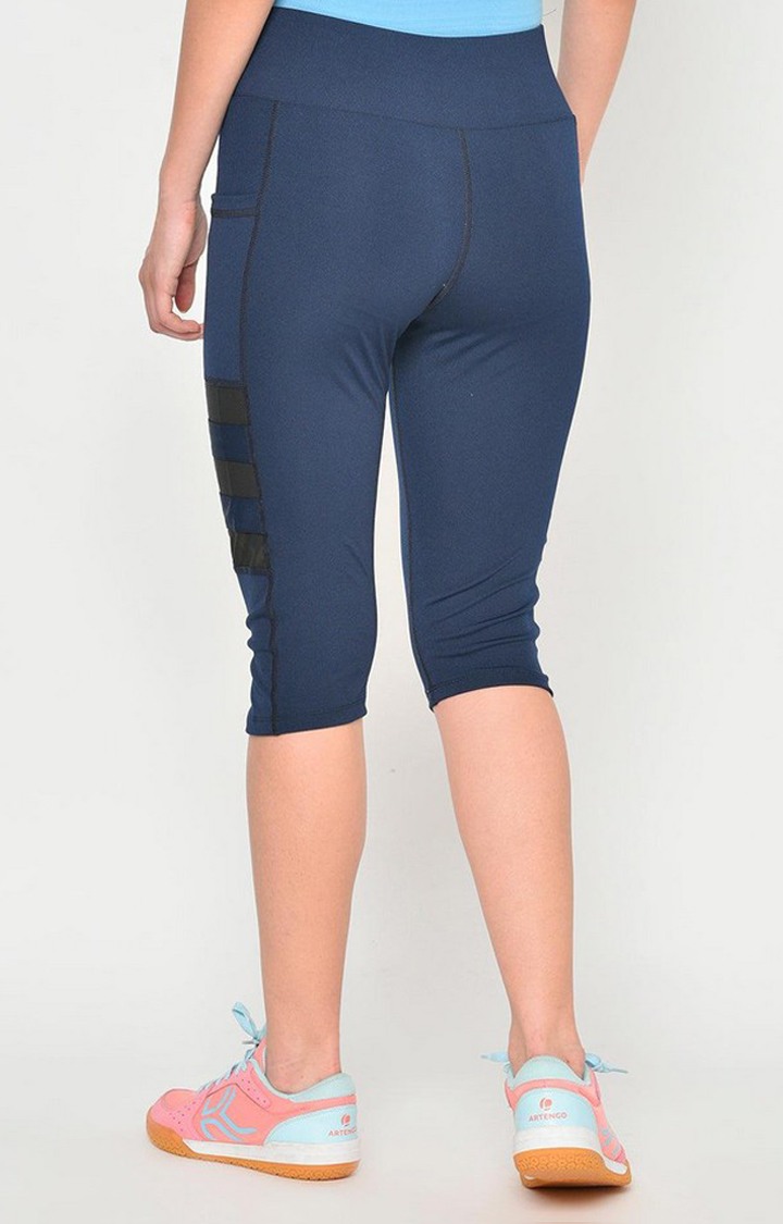 Women's  Blue Solid Polyester Yoga Pants