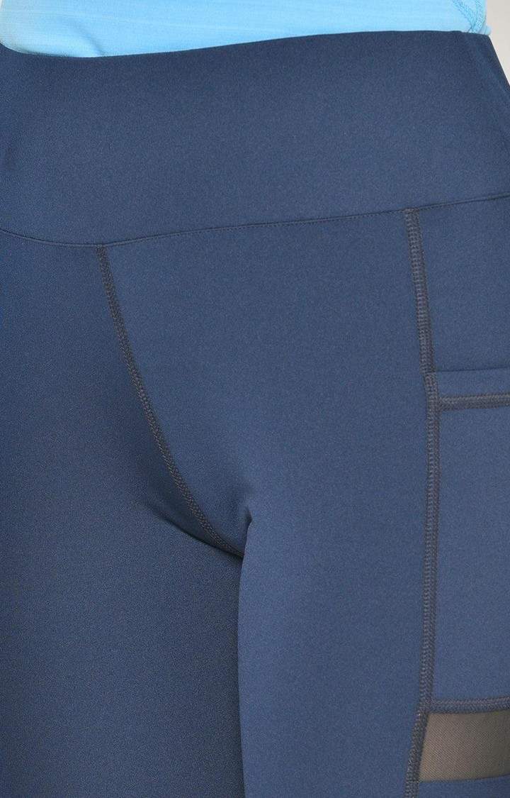 Women's  Blue Solid Polyester Yoga Pants