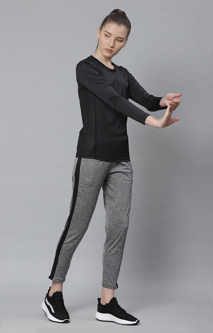 Women's  Grey Solid Polyester Trackpants