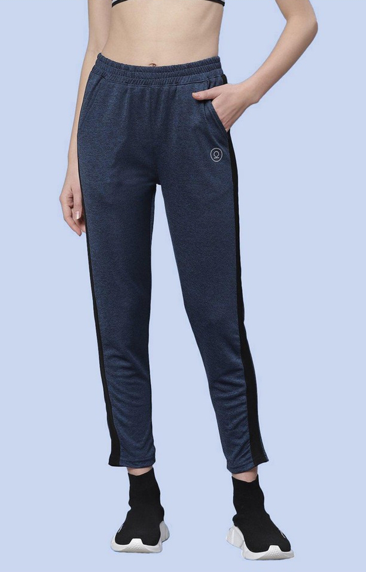 Women's  Blue Solid Polyester Trackpants