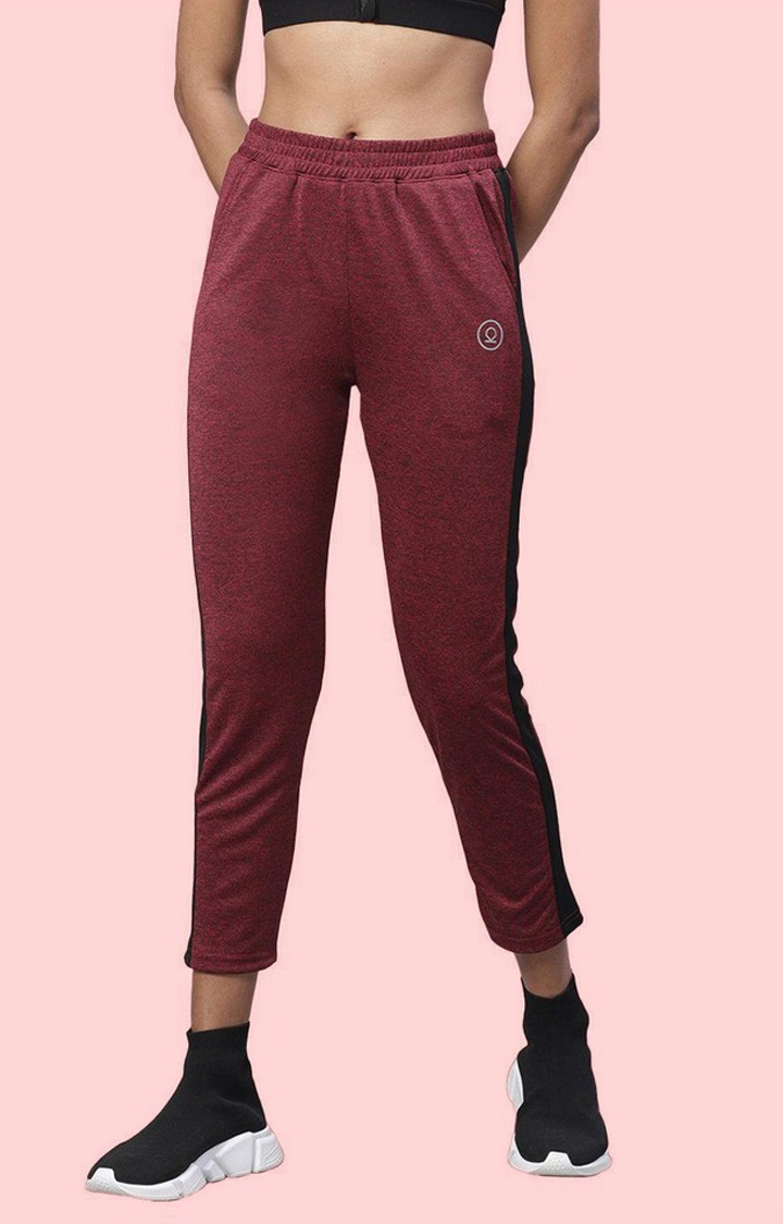 Women's  Red Solid Polyester Trackpants