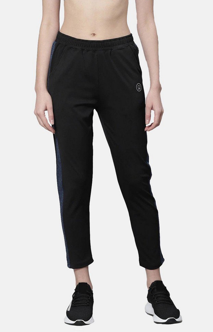 Women's  Black Solid Polyester Trackpants
