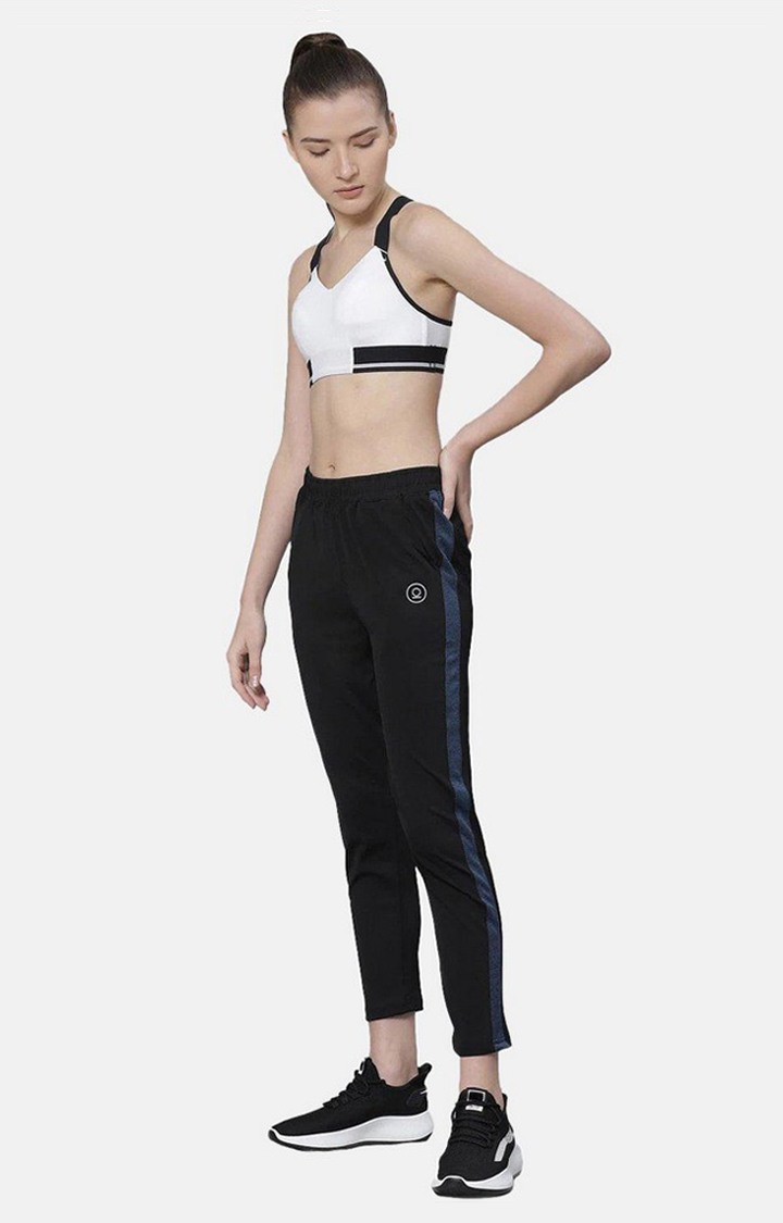 Women's  Black Solid Polyester Trackpants