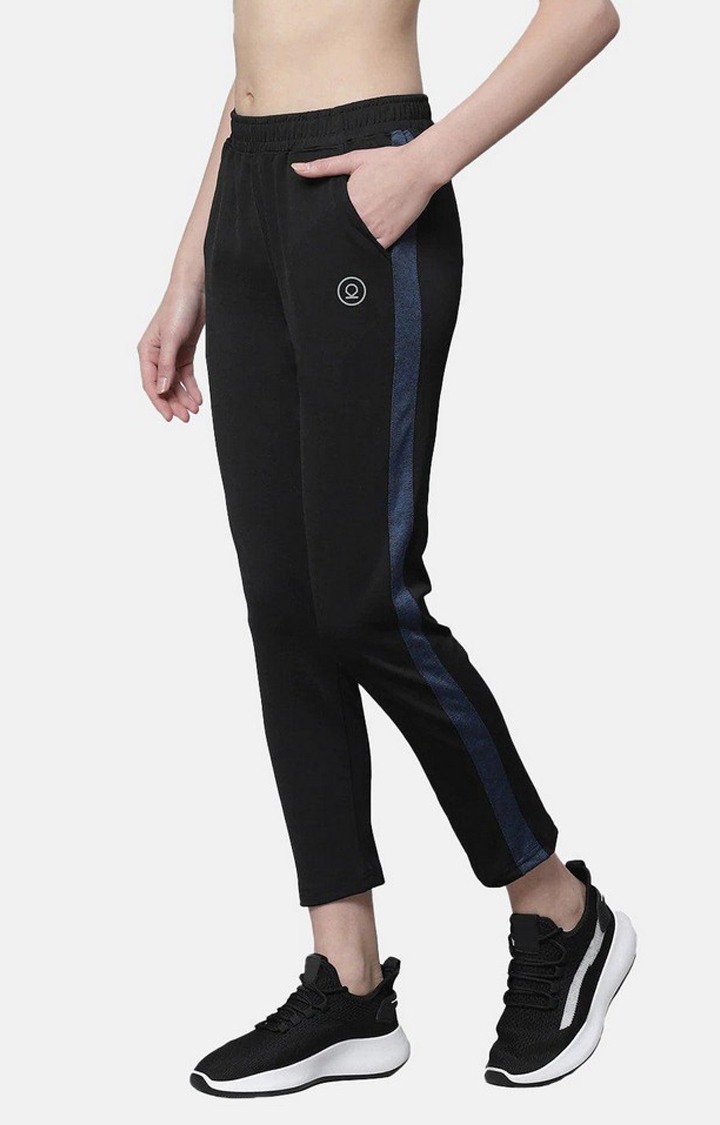 Women's  Black Solid Polyester Trackpants
