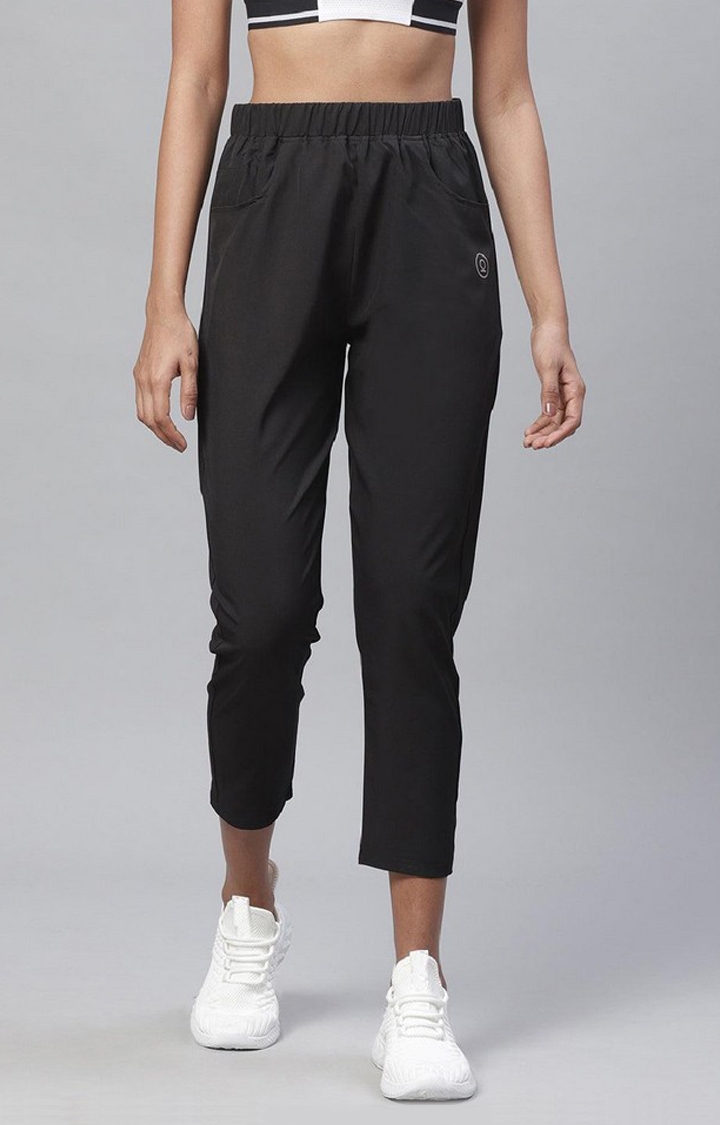 Onesport Women Polyester Spandex Jersey Black Track Pants at Rs