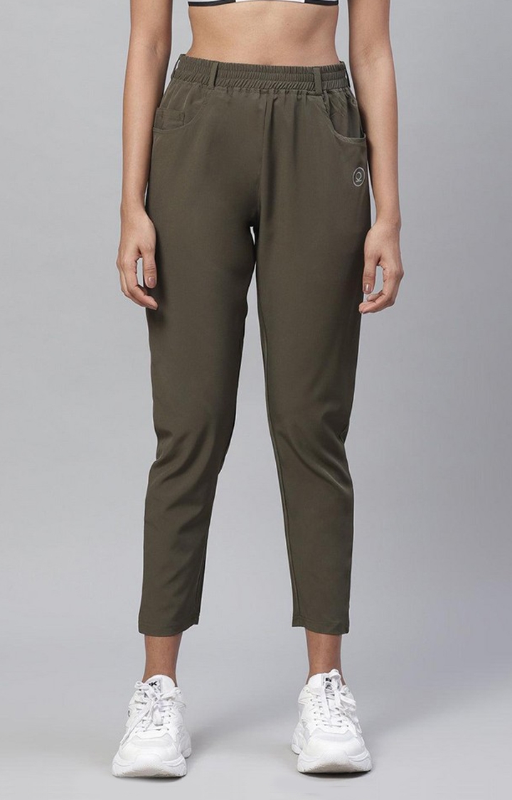 CHKOKKO | Women's  Green Solid Polyester Trackpants