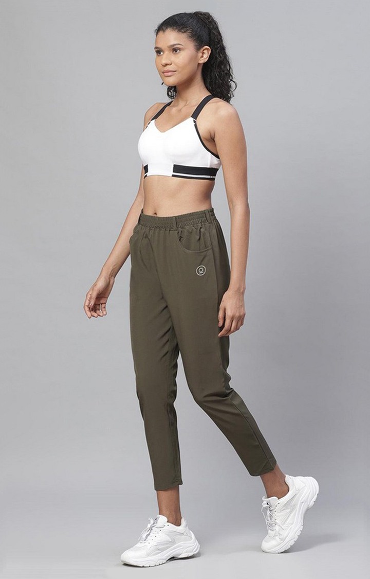 Women's  Green Solid Polyester Trackpants