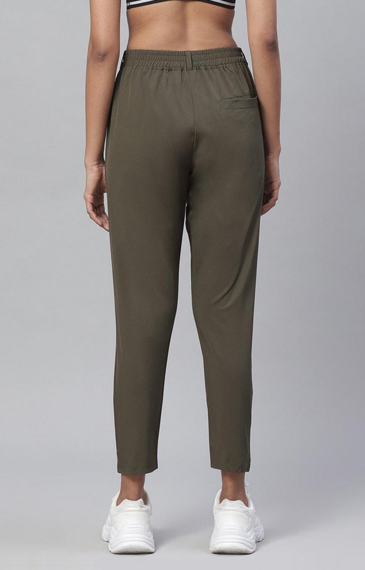 Women's  Green Solid Polyester Trackpants