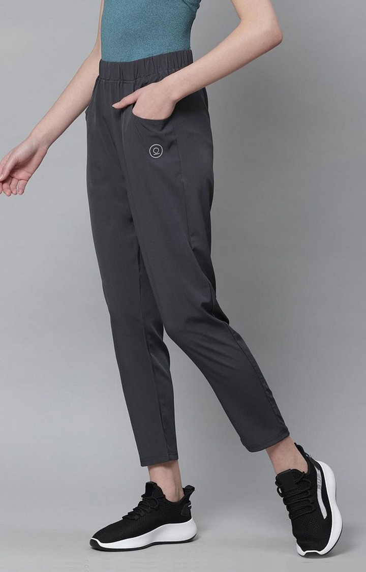 Women's  Grey Solid Polyester Trackpants