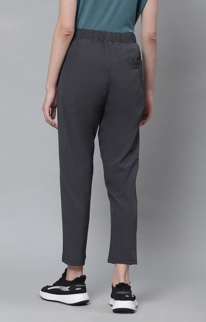 Women's  Grey Solid Polyester Trackpants