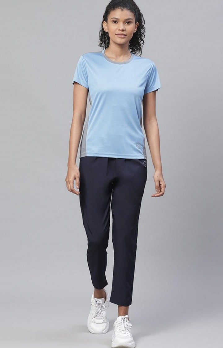 Women's  Blue Solid Polyester Trackpants