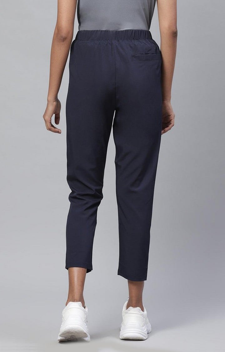 Women's  Blue Solid Polyester Trackpants
