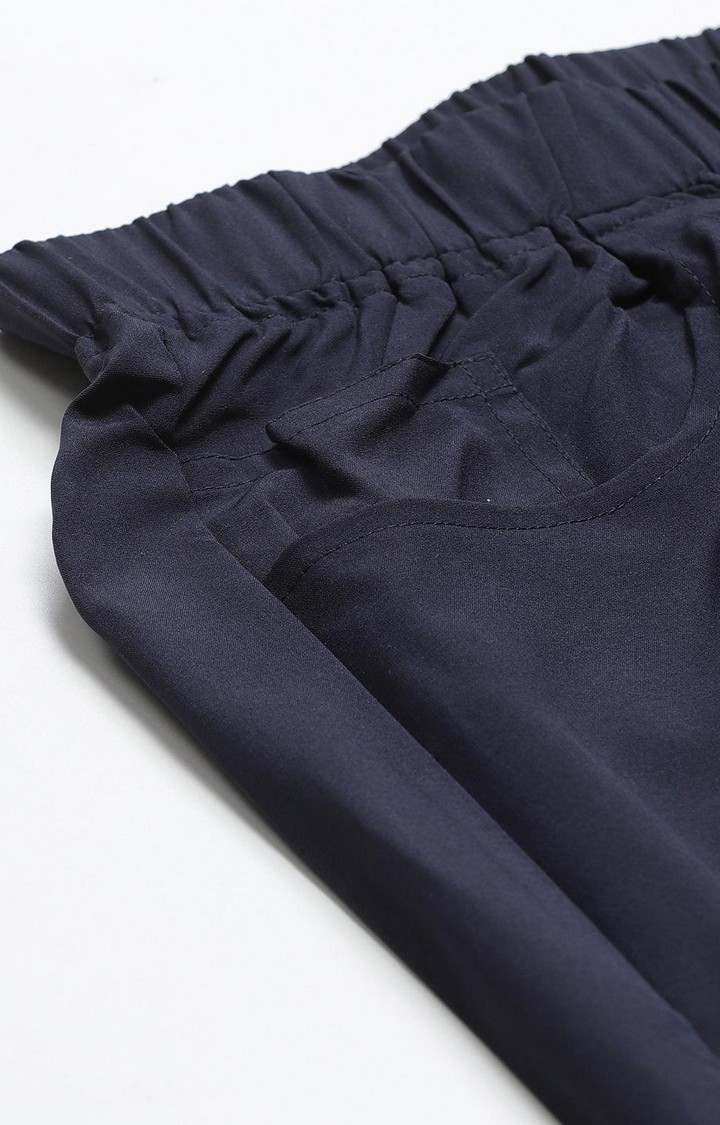 Women's  Blue Solid Polyester Trackpants
