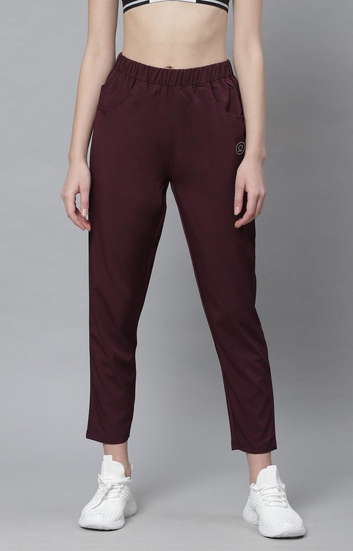 Womens Red Solid Polyester Trackpants