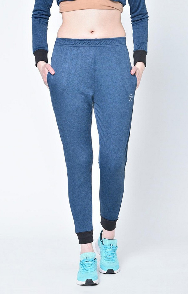 Women's  Blue Solid Polyester Activewear Joggers