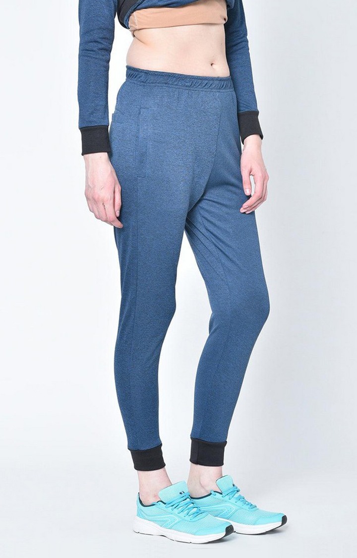 Women s Blue Solid Polyester Activewear Joggers