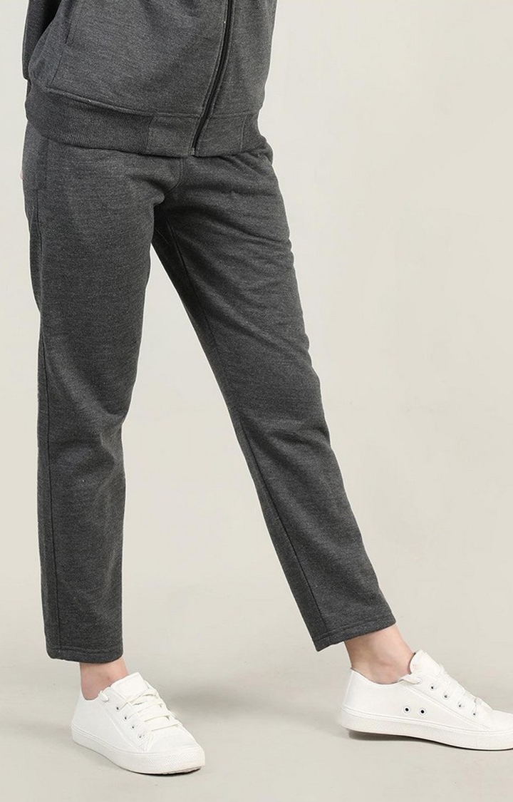Women's  Grey Solid Polycotton Trackpants