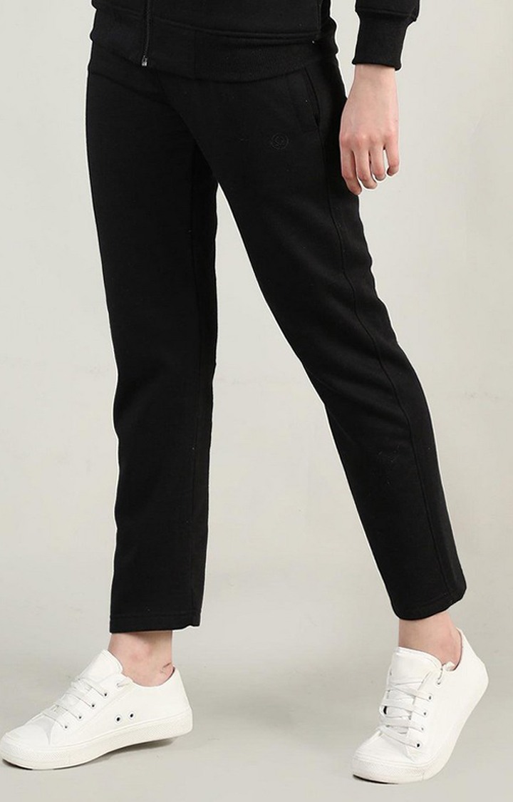 Women's  Black Solid Polycotton Trackpants