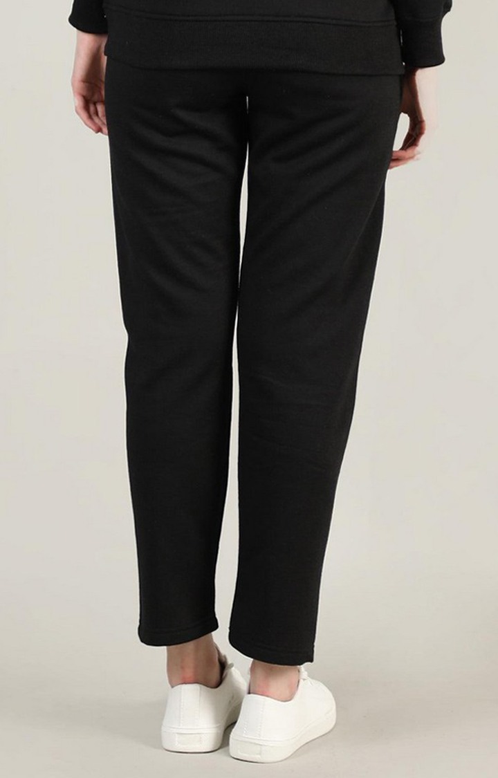 Women's  Black Solid Polycotton Trackpants