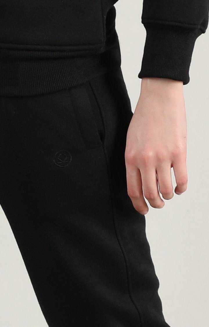 Women's  Black Solid Polycotton Trackpants