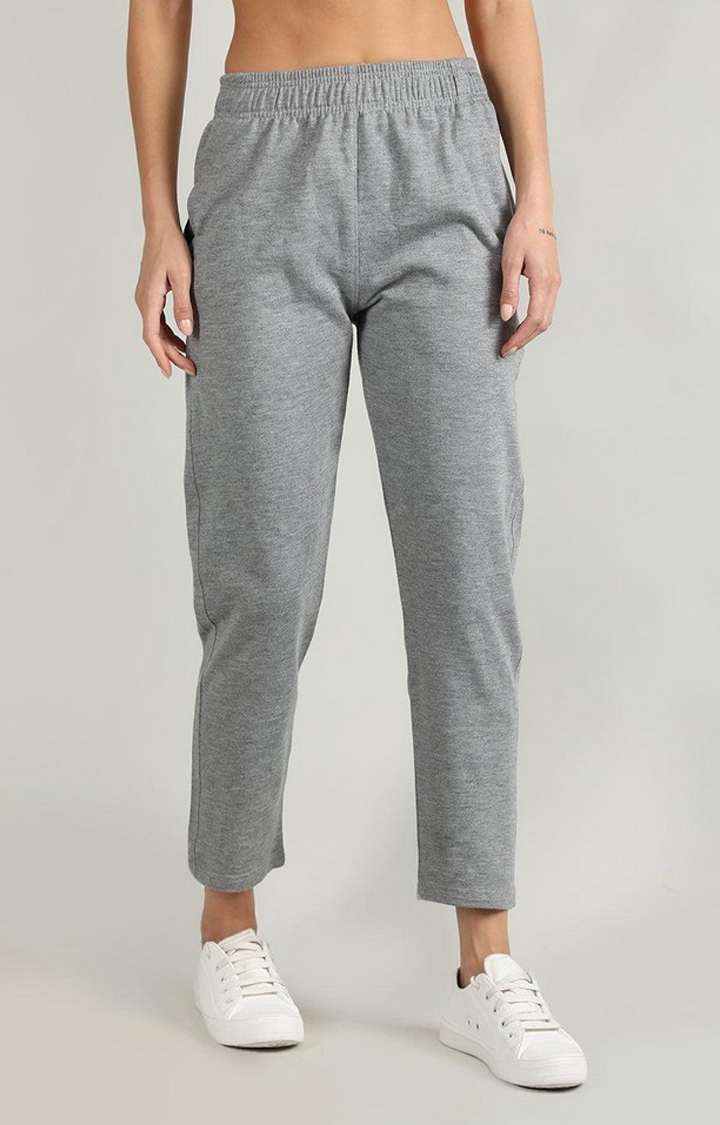 Women's  Grey Solid Polycotton Trackpants